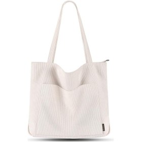 Resim Gajeena Bej Keten Gabardin Çanta - Pratik Günlük Kullanim, Suluğa Dayanikli, El & Çantalik Tasima, 45x40x11 Cm - Modern Vintage Stili 