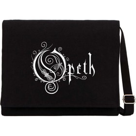 Resim Opeth Logo White Siyah Kanvas Postacı Çantası - Siyah 