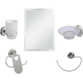 Resim Menzi̇r 5 Parça Krom Banyo Ayna Seti Takımı Kare 