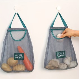 Resim 2 Adet Çok Amaçlı Mutfak Sebze Asma Çantası - Sarımsak ve Zencefil için Nefes Alabilir File Saklama Torbası, Duvara Monte Organizatör 