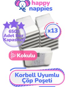 Resim Korbell 16l Uyumlu Yerli Malı Çöp Poşeti - 13 Paket - 6500 Adet Bebek Bezi Kapasitesi 