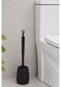 Resim Silikon Klozet Ve Wc Fırçası - Paslanmaz Alüminyum Sap - Vidasız Duvar Askılı Güçlü Yapışkan Siyah 
