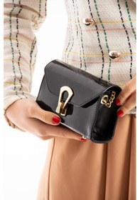 Resim Kadın Rugan Deri Şık Simli Abiye Çanta Siyah 