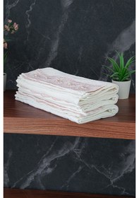 Resim % 100 Pamuklu Kadife Güpürlü İnci Işlemeli 6 Lı Çeyizlik El Yüz Havlu Seti - 30x50 Cm - 04466 - Pembe Pembe 