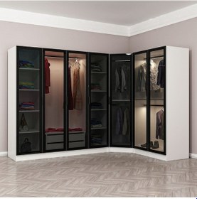 Resim Kale 7 Füme Cam Kapaklı 2ç Köşe Dolap Beyaz Füme Cam 190cm Beyaz 