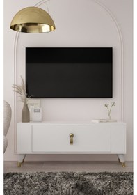 Resim 1374dd Retro-64 Tv Sehpası Beyaz-altın 