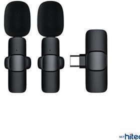 Resim K9 Type-C Çift Kablosuz Wireless HD Siyah Yaka Mikrofonu 