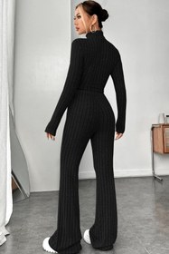 Resim bnchic Kadın Siyah Boğazlı Crop Top ve Yüksek Bel Eşofman Takımı Spor Şık Kombin 