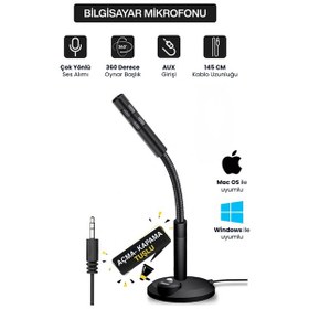 Resim Hd Ses Gürültü Önleyicili Bilgisayar Mikrofonu Aux 3.5mm 2 Boğumlu 