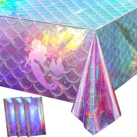 Resim Cadılar Bayramı & Noel Denizkızısı İradesi Plastik Masa Örtüsü, 1/3 Adet Holograf Aluminyal Folyo Tek Kullanım Kaplama – Doğum, Çocuk Partisi, Dügün Şenlikleri ile 137 x 220 cm 