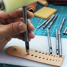 Resim 4 Parça Manuel Deri Delme Seti, Karbon Çelik Kemer Zımba (2.5mm, 3mm, 3.5mm, 4mm) - El Yapımı ve Deri İşleri İçin Dayanıklı Taşınabilir Oyma Aleti 