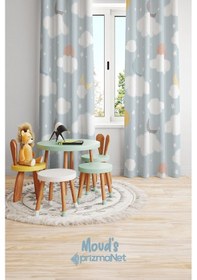 Resim Ay Ve Bulut Desenli Baskılı Çocuk Ve Bebek Odası Fon Perdesi 2 Kanat - Prd-21 Çok Renkli 