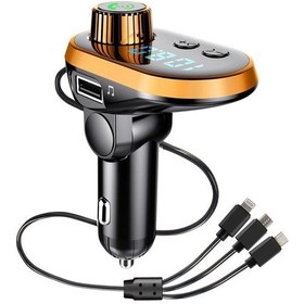 Resim Q15 Çok Fonksiyonlu Araba Çift Usb 3.1a Şarj Cihazı Mp3 Müzik Çalar Bluetooth Fm Verici 3'ü 1 Arada Kablo İle Turuncu 