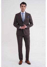Resim Efor Slim Fit Çift Yırtmaç Sivri Yaka Esnek Kahverengi Klasik Takım Elbise Tk 939 Kahverengi 