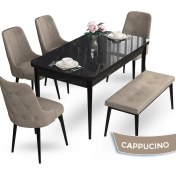 Resim Canisa Concept Nev Serisi 80 x 132 cm Siyah Mermer Desen Masa Takımı 4 Sandalye Gümüş Halkalı 1 Bench 