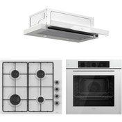 Resim Ferre QBL62CB - EL066 -D037 60 cm Beyaz Emaye Turbolu Aspiratörlü Ankastre Set - Yeni 