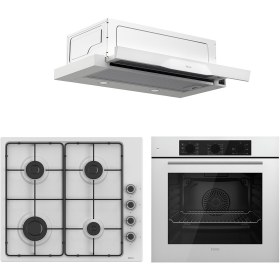 Resim Ferre QBL62CB - EL066 -D037 60 cm Beyaz Emaye Turbolu Aspiratörlü Ankastre Set - Yeni 