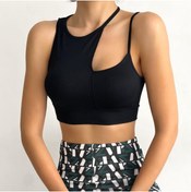 Resim alenmoda Asimetrik Askılı Siyah Crop 