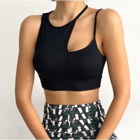 Resim alenmoda Asimetrik Askılı Siyah Crop 