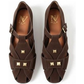 Resim Ne&ve Shoes Kahve Süet Aksesuar Detaylı Tokalı Kadın Sandalet Kahverengi 