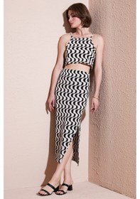 Resim Lela Slim Fit Ip Askılı Yırtmaçlı Bayan Takım 5865278 Siyah-Beyaz 