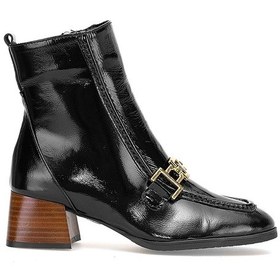 Resim Mammamia D25kb-8270 Kadın Hakiki Rugan Deri Topuklu Bot Siyah Siyah 