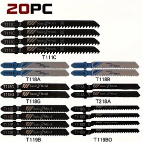 Resim 20 adet Evrensel Jig Testere Bıçağı Seti - Yüksek Karbonlu Çelik Çeşitli Bıçaklar Ahşap, Plastik ve Metalin Hızlı Kesimi İçin - Çoğu Jig Testere ile Uyumlu 