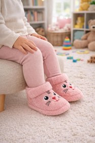 Resim Büşra Sultan Ayakkabı & Çanta Bebek Pembe Hayvan Kedi Figürlü Çocuk Panduf Kaydırmaz Taban Anaokulu Kreş Ev Ayakkabısı 
