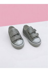 Resim ALPELLİByAlp Gümüş Simli Çocuk Converse, Cırtlı Ortopedik Taban Işıklı Kız Çocuk Spor Ayakkabısı 