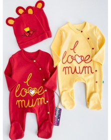 Resim Babymod I Love Mum Taraftar Sarı Kırmızı İkili Bebek Tulum Takım 001 