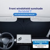 Resim Titanyum Gümüş Ön Cam Güneşlik Perde Tesla için Model Y Isı Yalıtımı Evrensel Uygun Araç Aksesuarı 