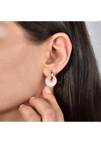 Resim 14 Ayar Altın Kaplama Gerçek Ve Doğal Donut Rose Quartz Taşlı Halka Küpe - Es00153 Altın 