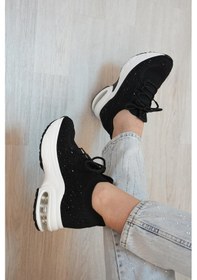 Resim Hilda Guja İthal Özel Seri İçten Gizli Dolgu Taş Detaylı Triko Kadın Spor Ayakkabı Siyah Siyah 