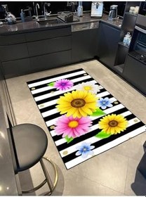 Resim rugs modern Papatya Modern Çiçekli Gri Çizgili Dekoratif Halı miravip1113, 150 x 300 