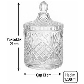 Resim Kesme Desen Büyük Boy Kapaklı Cam Kavanoz 1200 Ml. Şeffaf 