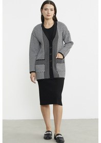 Resim Oversize Cepli Petek Motifli Triko Ceket - Siyah 001 