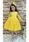 Resim Katkat Prenses Dantel Tokalı Kız Çocuk Elbise Sarı 