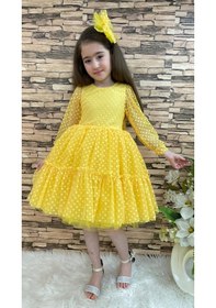 Resim Katkat Prenses Dantel Tokalı Kız Çocuk Elbise Sarı 