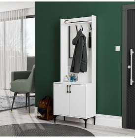 Resim 5020 Royal Sol Aynalı 2 Kapaklı 2 Askılı Portmanto Beyaz 