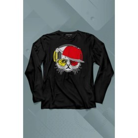 Resim Kendim Seçtim Cat Glasses Gözlüklü Sarı Kırmızı Galatasaray Kırmızı Kedi Uzun Kollu Tişört Baskılı Çocuk T-Shirt 