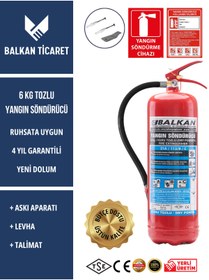 Resim Balkan Ticaret Tozlu Yangın Tüpü 4 Yıllık Ruhsata Uygun (Askı Aparatı, Levha, Talimat) 