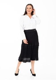 Resim Guzella Büyük Beden Midi Boy Mini Plise Geçişli Volanlı Etek 