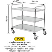 Resim Arı Metal SERVİS ARABASI 3 KATLI PASLANMAZ 