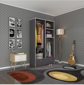Resim Kenzlife giysi dolabı 2 bölmeli 2 çekmeceli bedri 182*100*42 gri dolap kapaksız 