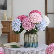 Resim 5 Adet Gerçekçi Yapay Hortensia Buketi - Ev, Düğün, Ofis ve Tatil Dekoru için Yeşil Saplı Canlı Pembe Çiçekler | İç Mekan & Dış Mekan Kullanımı İçin Sahte Çiçekler | Anneler Günü, Noel, Paskalya, Şükran Günü & Haziran Kutlamaları, Ofis Süslemeleri İçin Mükemmel | Kutlama Buketi | Plastik Çiçek Buketi 