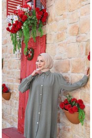 Resim HNT Hayrunnisa Tesettür Uzun Düğmeli Tunik Haki HNT8533 
