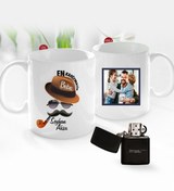 Resim Bk Gift Kişiye Özel Babalar Günü Hediyesi Fotoğraflı Kupa Bardak Ve Benzinli Çakmak Seti-94 