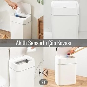Resim 4147 Hareket Sensörlü Sessiz Kapatma Çöp Kutusu Banyo Mutfak Çöp Kovası Kapaklı Banyo Çöp Kovası 