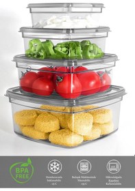 Resim 4'lü Kare Sızdırmaz Saklama Kabı Seti - Düzenleyici Erzak Kabı 1x 275-500-850-1350 Ml Antrasit Antrasit 