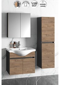 Resim Yıldız 55+35 Cm Antrasit Gri Mat-Atlantik Çam Mdf Seramik Lavabol Antrasit - Atlantik Çam 